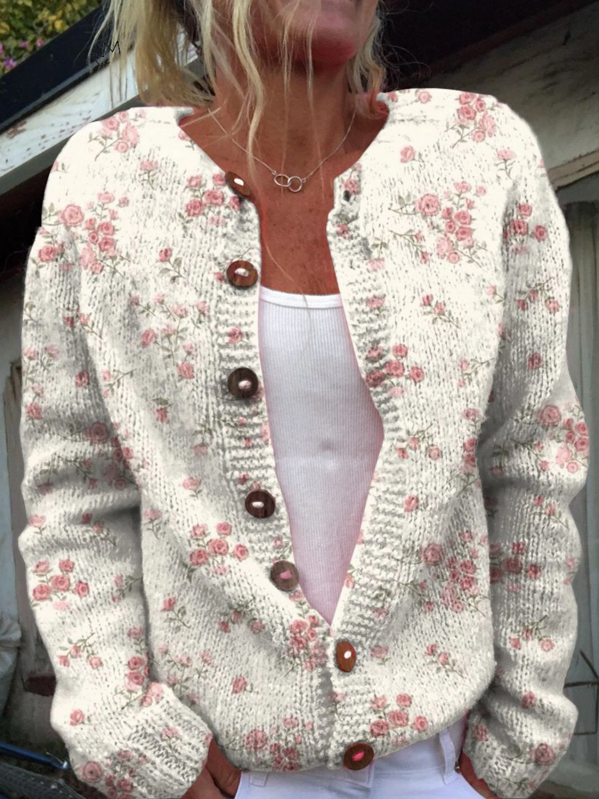 Heather | Button-Front Floral Knit