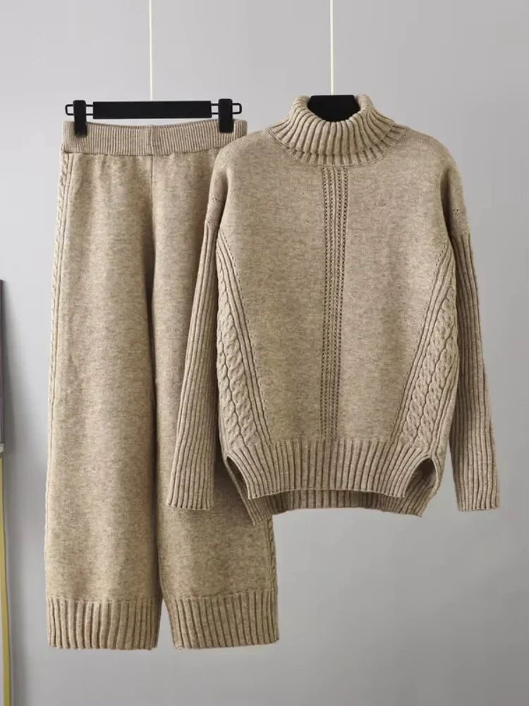 Scarlett | Chic High-Neck Knit Sweater & Loose Pants Set