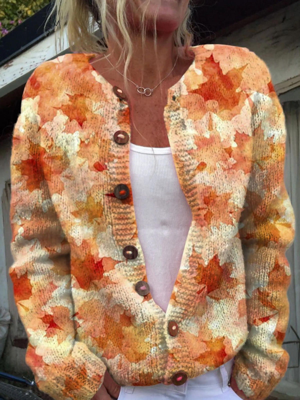 Alyssa | Leaf-Print Knit Cardigan