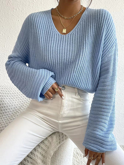 Ava | Waffle-Knit V-Neck Sweater