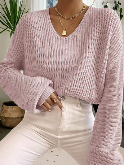 Ava | Waffle-Knit V-Neck Sweater