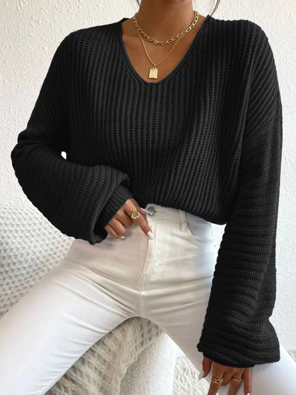 Ava | Waffle-Knit V-Neck Sweater