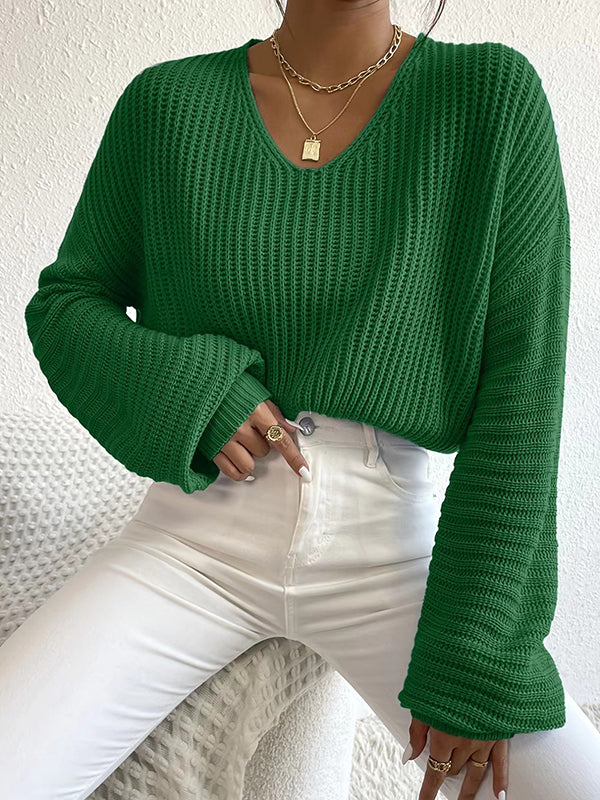 Ava | Waffle-Knit V-Neck Sweater