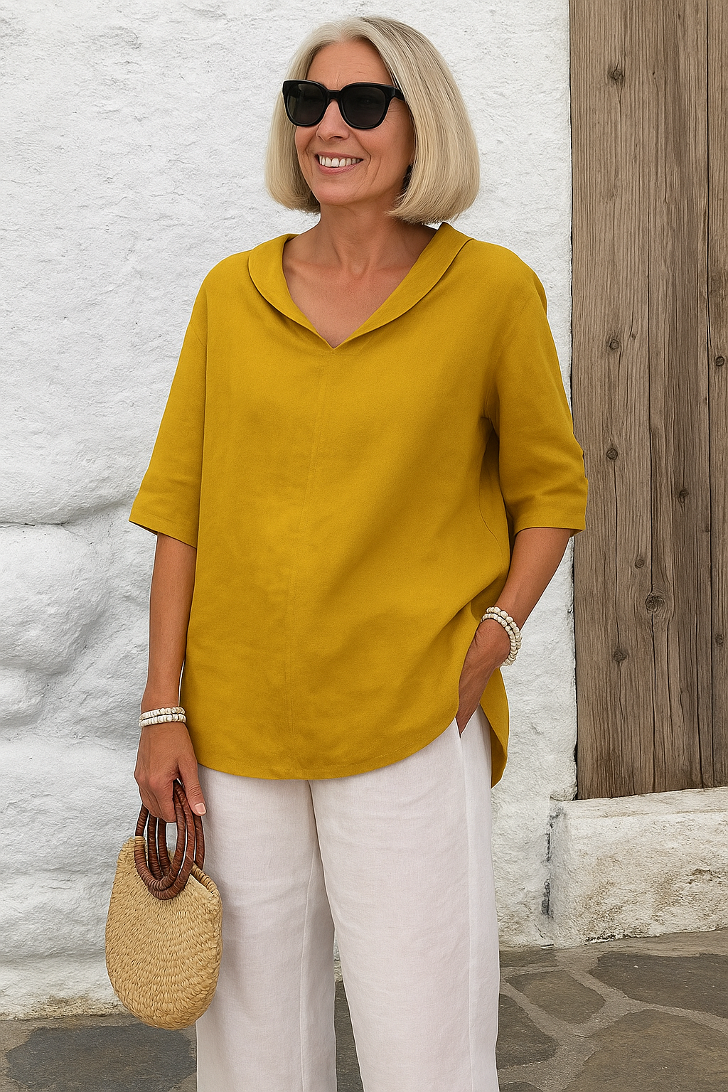 Emma | Pleated Square-Neck Blouse