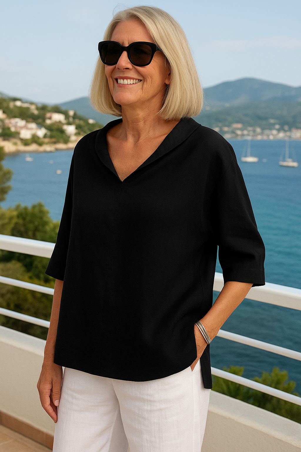 Emma | Pleated Square-Neck Blouse