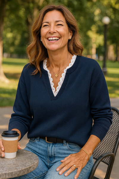 Caroline | Lace Trim Knit Sweater
