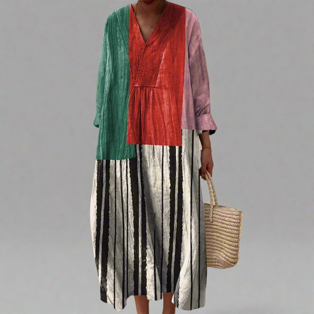 Elise | Colorblock Striped Maxi Dress