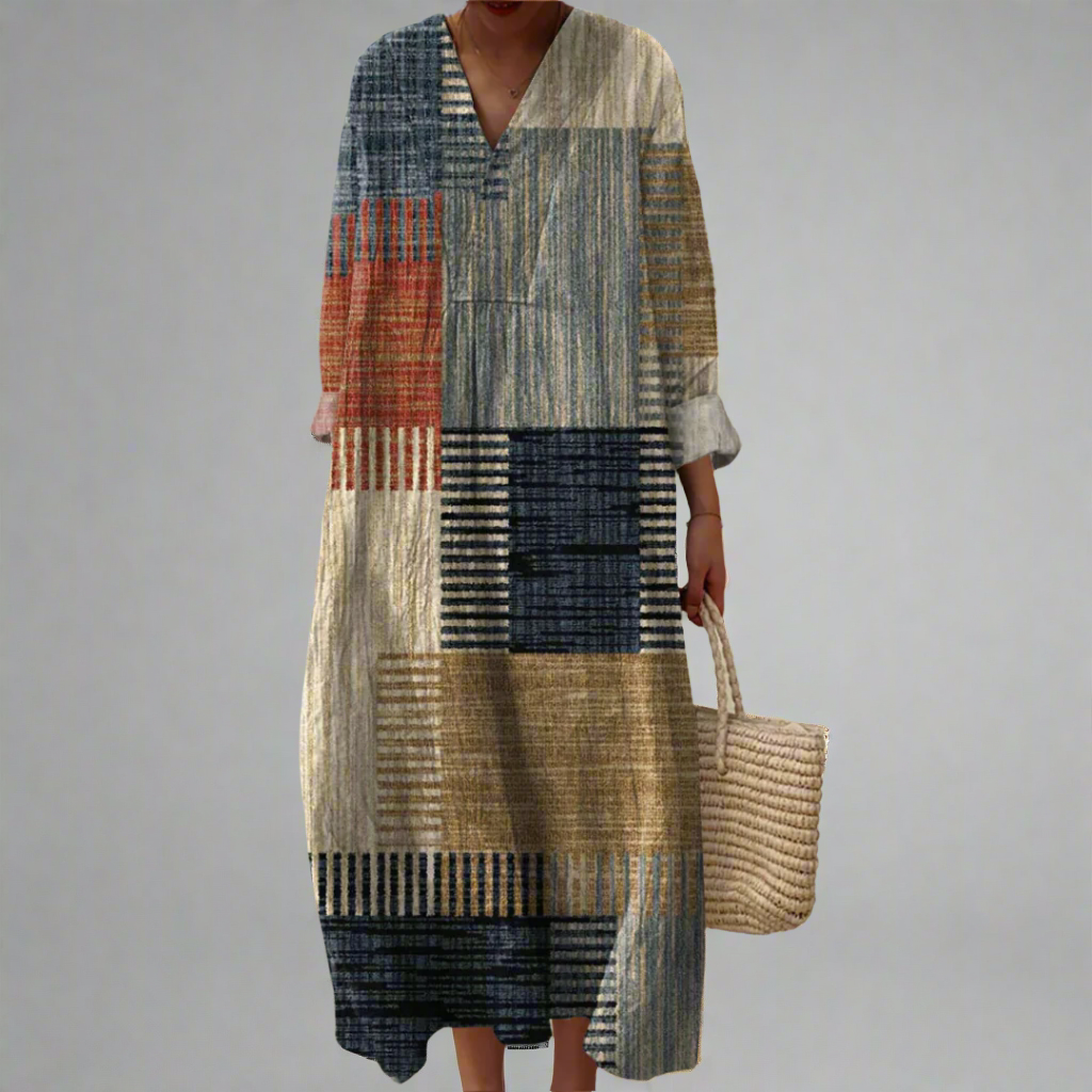 Julia | Earthy Patchwork Maxi Dress