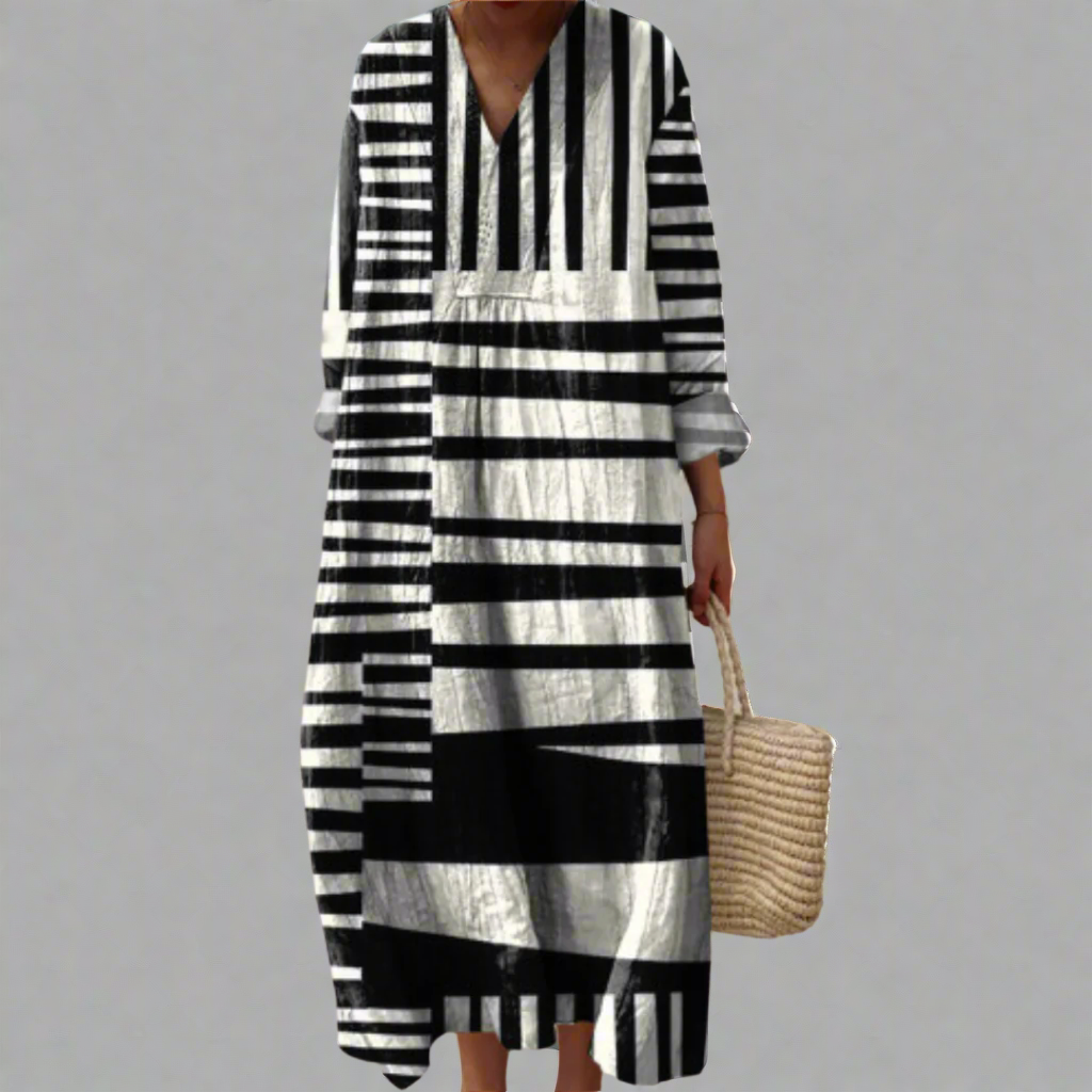 Rose | Monochrome Stripe Maxi Dress