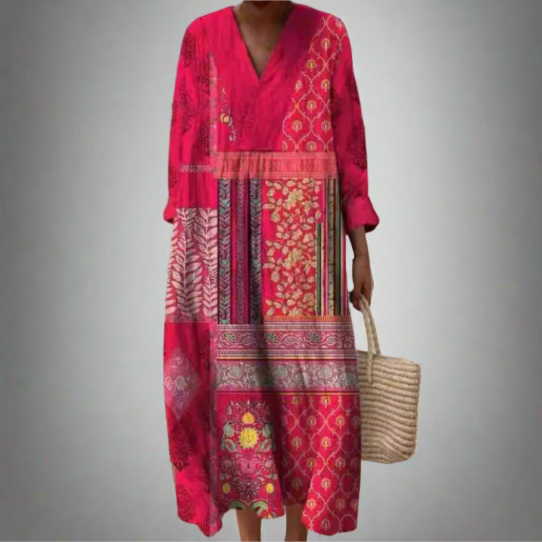 Rachel | Fuchsia Patchwork Maxi Dress