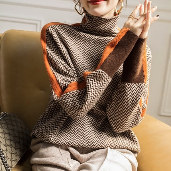 Sophie | Herringbone Turtleneck Sweater