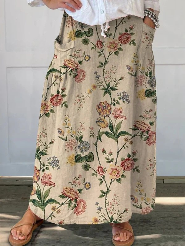 Claudia | Floral Linen Skirt