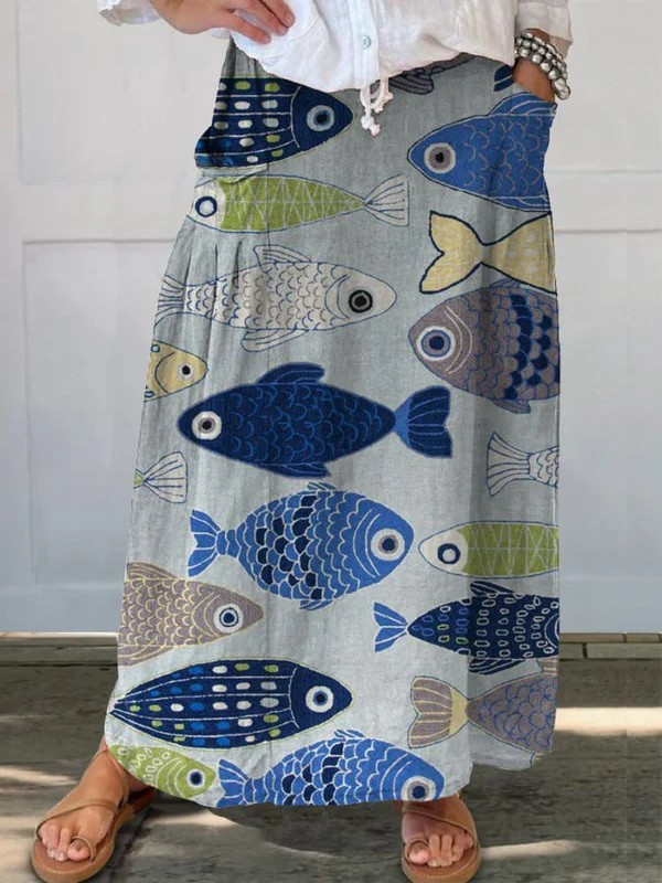 Olivia | Vintage Fish Print Skirt