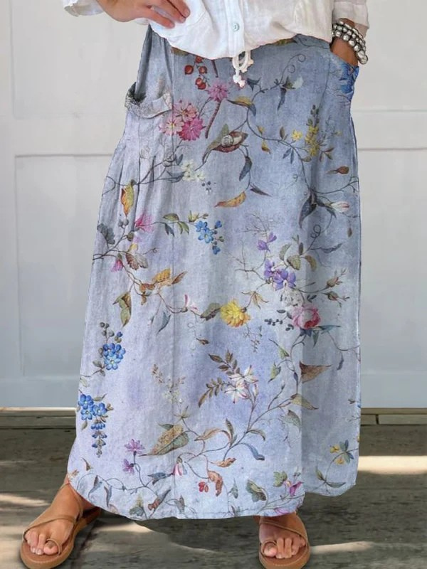 Caroline | Vintage Blue Linen Skirt