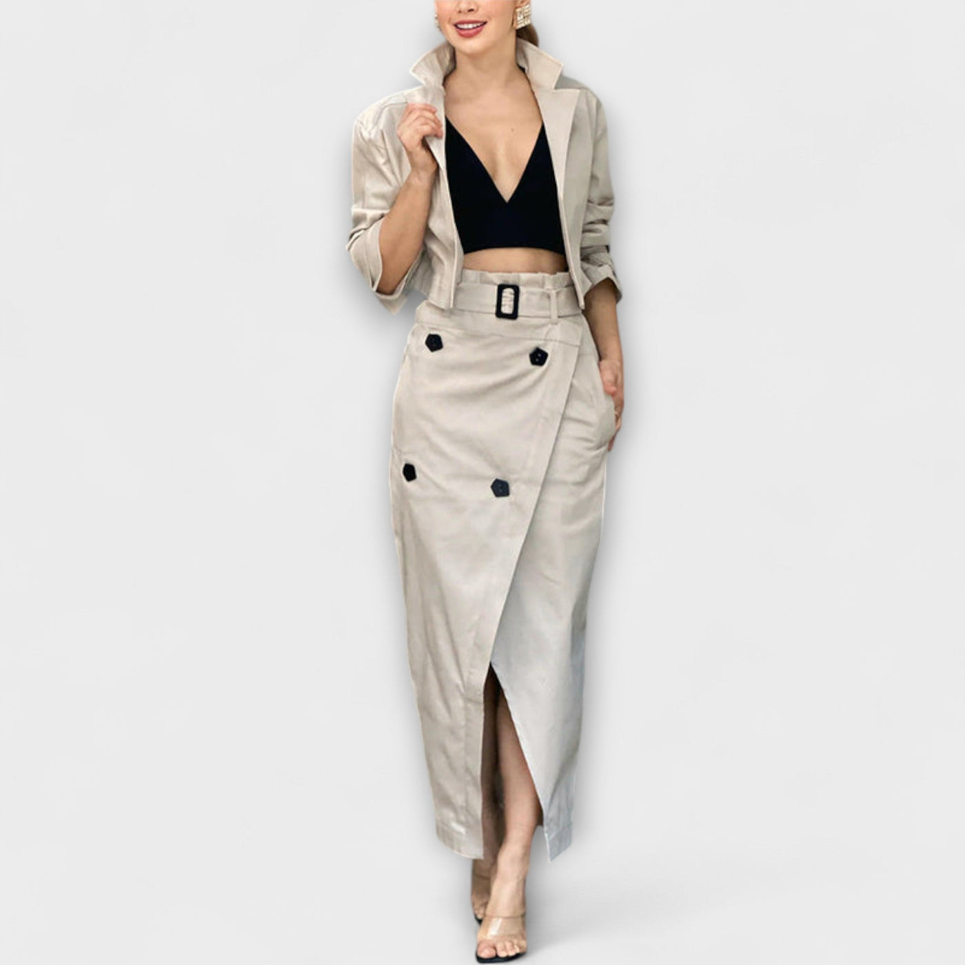 Lyra - Elegant Midi Skirt Jacket with Pockets