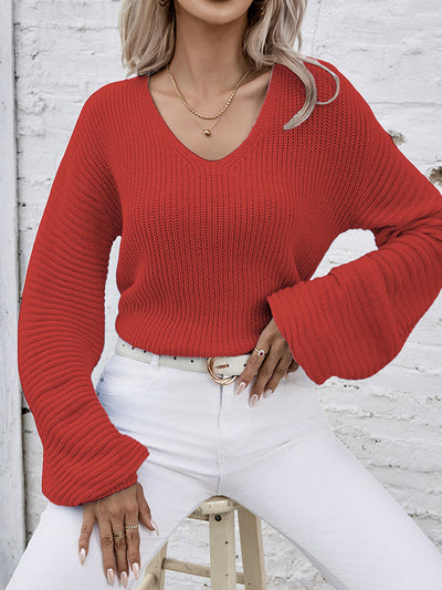 Ava | Waffle-Knit V-Neck Sweater